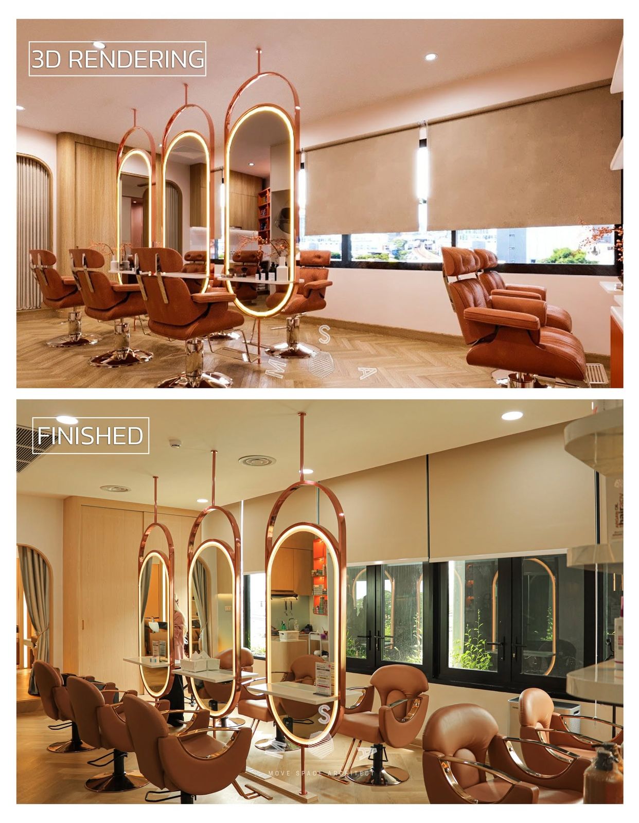 Be Branch · Khu Khot — Styling stations: rendering above, finished below (rendering beside photograph)